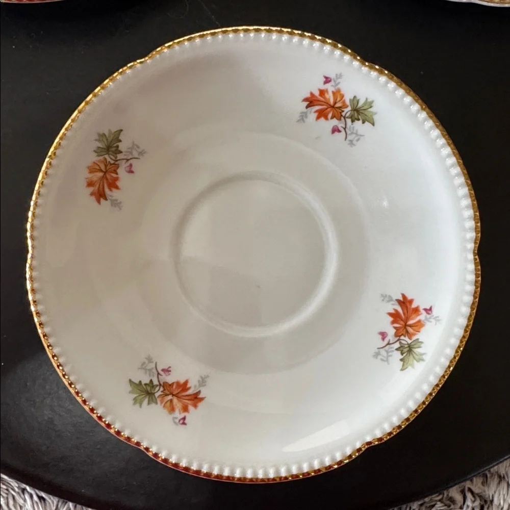 Winterling Bovaria Germany Autumn Leaves Set of 3 Saucers 6” Gold Trim Porcelain